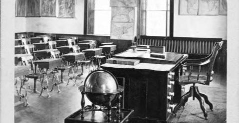 a photograph of an empty classroom