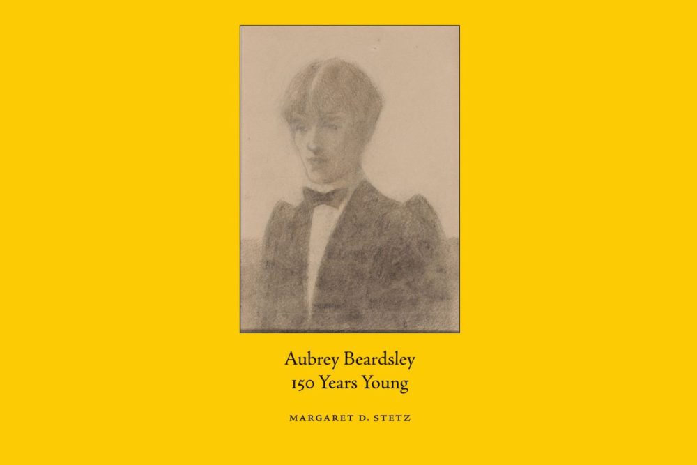 Cover of Aubrey Beardsley: 150 Years Young in the center of a matching yellow rectangle