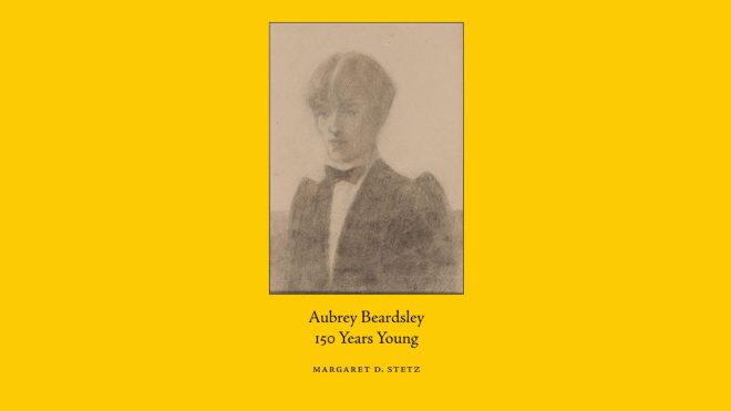 Cover of Aubrey Beardsley: 150 Years Young in the center of a matching yellow rectangle