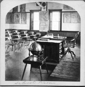 a photograph of an empty classroom